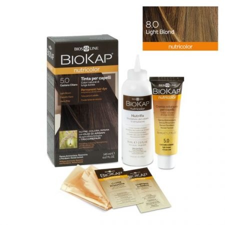 Vopsea permanenta pentru par Nutricolor, nuanta Light Blond 8.0, 140 ml, Biokap