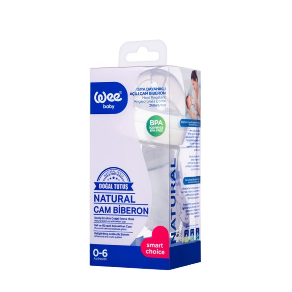 Biberon natural curbat termorezistent 0-6luni, 260ml, 147, Wee Baby