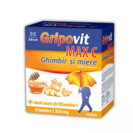 Gripovit Max C Ghimbir și Miere, 10 plicuri, Zdrovit