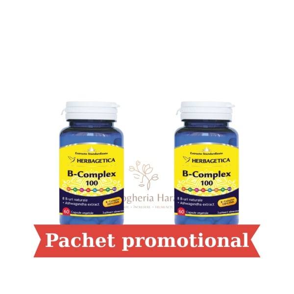 Pachet B-Complex 100, 60 + 60 capsule, Herbagetica