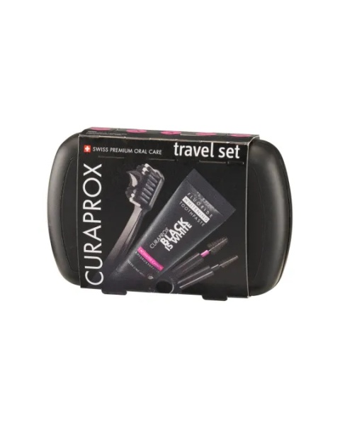 Set pentru igiena orală în călătorii Travel box Black is White, Curaprox