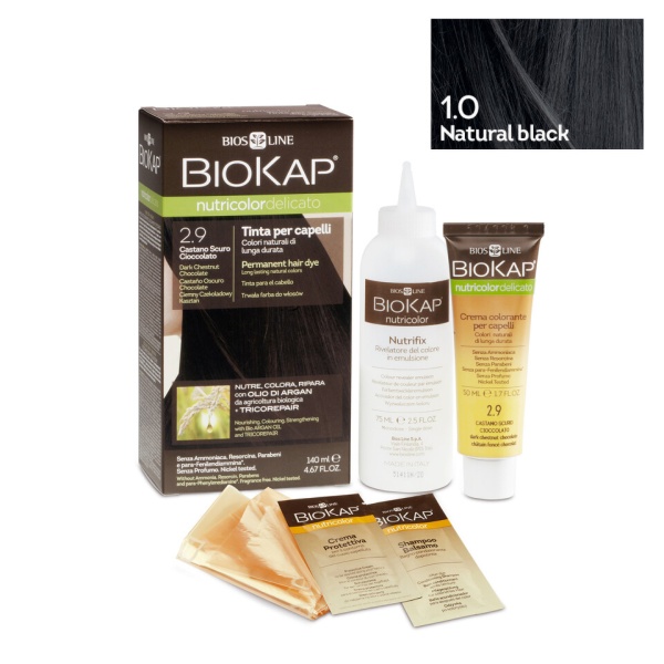 Vopsea permanenta pentru par Nutricolor, nuanta natural Black 1.0, 140 ml, Biokap