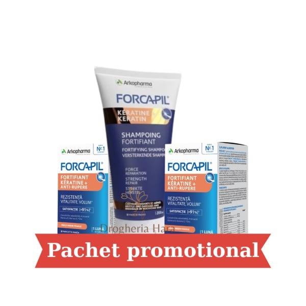 Pachet Forcapil Keratine – 2 x capsule Fortifiant Keratine + sampon fortifiant 200 ml, Arkopharma