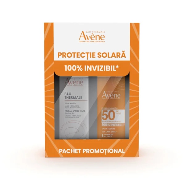 Pachet Spray pentru protectie solara cu SPF50 200ml + Apa termala spray 150ml, Avene