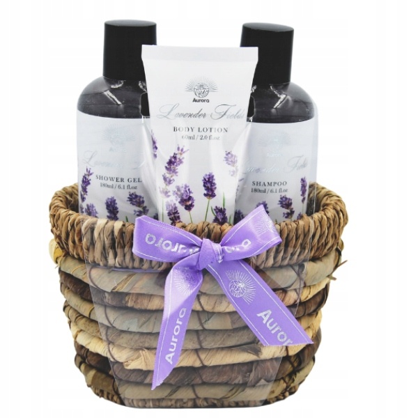 Set Cadou Cos Lavanda 3 produse Cosmetice în coș răchită, Aurora