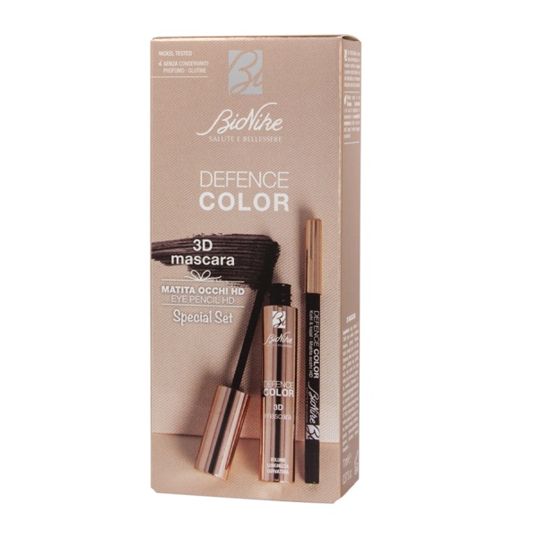 Set Mascara + creion contur ochi 301 negru Defence Color 3D Kohl & Kajal HD, Bionike