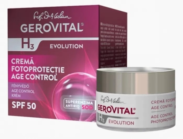 Crema antirid H3 Evolution Age Control cu fotoprotecție SPF50, 50 ml, cod 2080, Gerovital