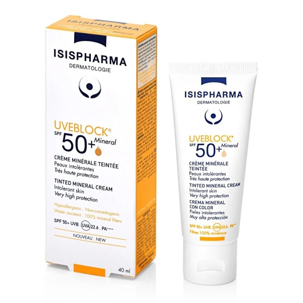 Crema cu protectie solara Uveblock SPF50+ Tinted Mineral, 40ml, Isis Pharma