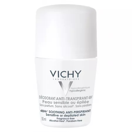 Deodorant roll-on antiperspirant fara parfum 48h, 50 ml, Vichy