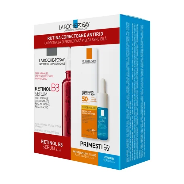Pachet Serum Retinol B3 30ml + Anthelios UVmune 400 SPF50 15ml + Ser Hyalu B5 10ml, La Roche-Posay