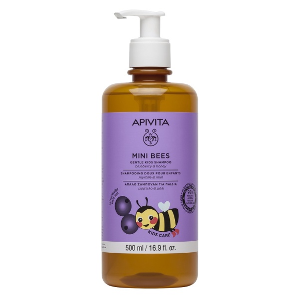 Sampon cu afine si miere pentru copii Mini Bees, 500 ml, Apivita