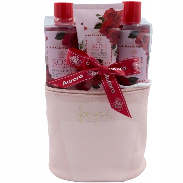 Set cosmetice cu parfum de trandafir, 4 produse intr-un portfard 1638, Aurora