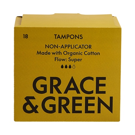 Tampoane din bumbac organic fara aplicator Super, 18 bucati, Grace and Green