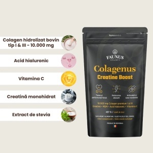Colagenus Creatine Boost – Colagen pudra cu creatina, MSM și acid hialuronic, 457 g, aromă lămâie, Faunus Plant - Img 4