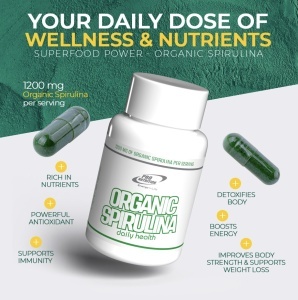 Organic Spirulina, 1200 mg per servire, 100 capsule, Pro Nutrition - Img 2