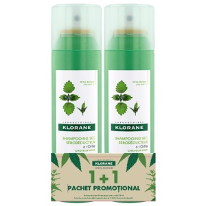 Pachet Sampon uscat cu extract de urzica, 150 ml + 150 ml, Klorane