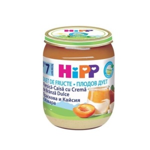 Piure de piersică și caise cu cremă de brânză Fruit Duets, +7 luni, 160 g, HiPP