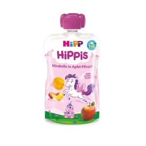 Piure din fructe cu măr, piersică și prune Mirabelle HiPPis +12 luni, 100 g, HiPP