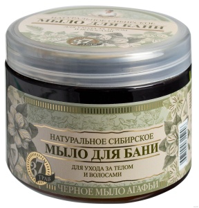 Sapun natural negru pentru corp si par, 500 ml, Bunica Agafia