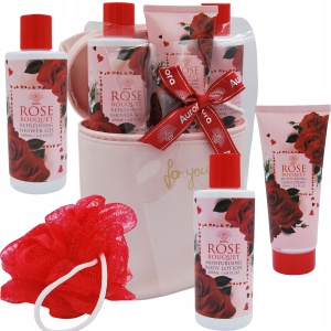 Set cosmetice cu parfum de trandafir, 4 produse intr-un portfard 1638, Aurora - Img 2