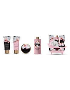 Set cosmetice de Craciun gel de dus, lotiune de corp, exfoliant, unt de corp si burete de baie, Setablu - Img 2