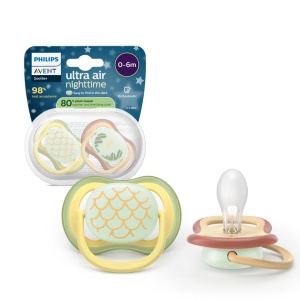 Suzetă ultra air cu inel fosforescent 0–6 luni, model Moon, 2 bucăți, Philips Avent