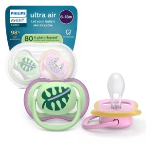 Suzeta Ultra Air Pacifier, Pisica/Frunza, 6-18 luni, SCF087/13, 2 bucati, Philips Avent