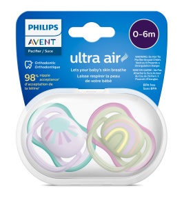 Suzete Ultra Air 0-6 luni, Verde si Roz, SCF085/59, 2 bucati, Philips Avent