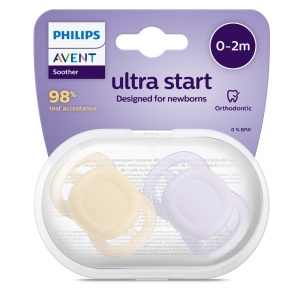 Suzete Ultra Start Philips Avent, 0-2 luni, 2 bucati, Mov/Portocaliu, SCF075/01, Philips - Img 1
