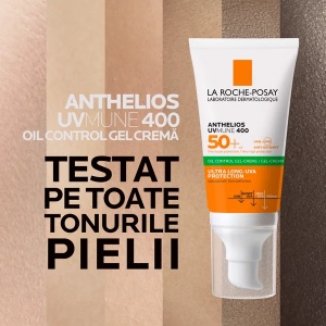 Gel-crema cu protectie solara SPF 50+ pentru fata Anthelios UVmune 400 Oil Control, 50 ml, La Roche-Posay - Img 3