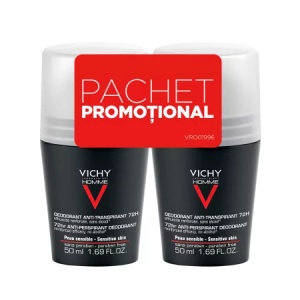 Pachet Deodorant roll-on antiperspirant control extrem pentru barbati eficacitate 72h, 50 ml + 50 ml, Vichy