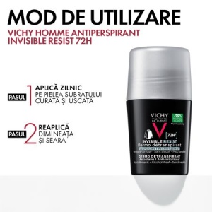 Pachet Deodorant roll-on antiperspirant pentru barbati Invisible Resist 72H, 50 ml + 50 ml, Vichy - Img 2