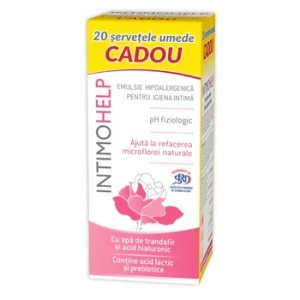 Pachet Emulsie hipoalergenică pentru igiena intimă Intimohelp 400 ml + Șervețele umede 20 bucăți, Zdrovit