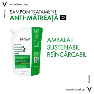 Rezerva eco sampon anti-matreata pentru par uscat Dercos, 500 ml, Vichy - Img 3