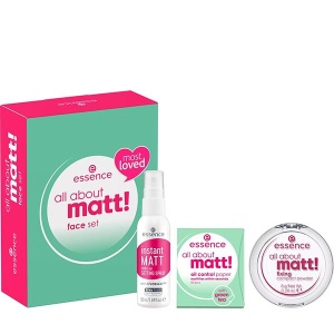 Set 3 bucati All About Matt! Face, Spray Fixare, Pudra Compacta, Servetele, Essence
