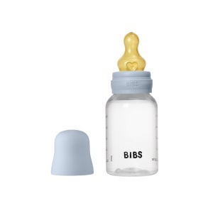 Set complet biberon anticolici din sticlă cu tetină din latex, 150 ml, 5016231 Baby Blue, Bibs - Img 2
