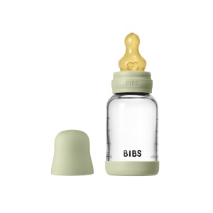 Set complet biberon din sticlă anticolici cu tetină din latex, flux lent, 120 ml, Sage, BIBS - Img 2