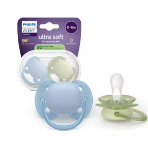Suzeta Ultra Soft Pacifier, Albastru/Verde, 0-6 luni, SCF091/37, 2 bucati, Philips Avent