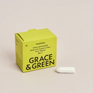 Tampoane din bumbac organic fara aplicator, Normal, 18 bucati, Grace and Green - Img 2