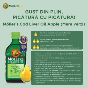 Ulei din ficat de cod cu aroma de mere verzi, 250ml, Moller's - Img 3