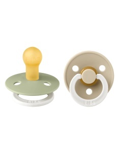 BIBS - 110409 SET 2 SUZETE FOSFORESCENTE COLOUR GLOW LATEX, TETINA ROTUNDA, 0 LUNI + SAGE/VANILLA -