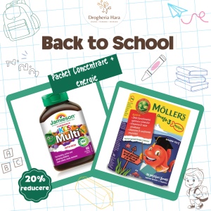 Pachet Concentrare + Energie – Multi Kids + Omega-3 Peștișori, 60 comprimate + 36 jeleuri, Jamieson și Möller’s