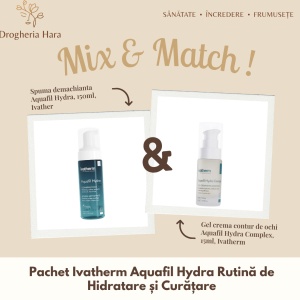 Pachet Ivatherm Aquafil Hydra Rutină de Hidratare și Curățare: Spumă Demachiantă 150ml + Gel-Cremă Contur Ochi 15ml