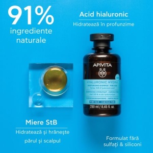 Sampon hidratant cu miere si acid hialuronic pentru par fin Hydra, 250 ml, Apivita - Img 3