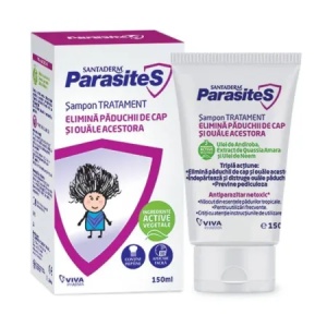 Sampon tratament impotriva paduchilor Santaderm Parasites, 150 ml + pieptene, Viva Pharma