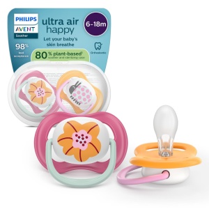 Suzetă Ultra Air Philips Avent, Gărgăriță/Floare, 6–18 luni, SCF080/27, 2 bucăți