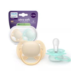 Suzeta Ultra Soft Pacifier, Galben/Verde, 0-6 luni, SCF091/40, 2 bucati, Philips Avent