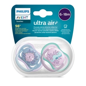 Suzete Ultra Air SCF085/61 pentru 6-18 luni Mov/Albastru, 2 bucati, Philips Avent