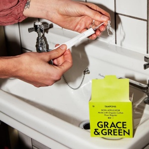 Tampoane din bumbac organic fara aplicator, Normal, 18 bucati, Grace and Green - Img 3
