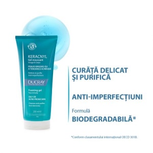 Gel spumant pentru pielea cu tendinta acneica Keracnyl, 200 ml, Ducray - Img 2